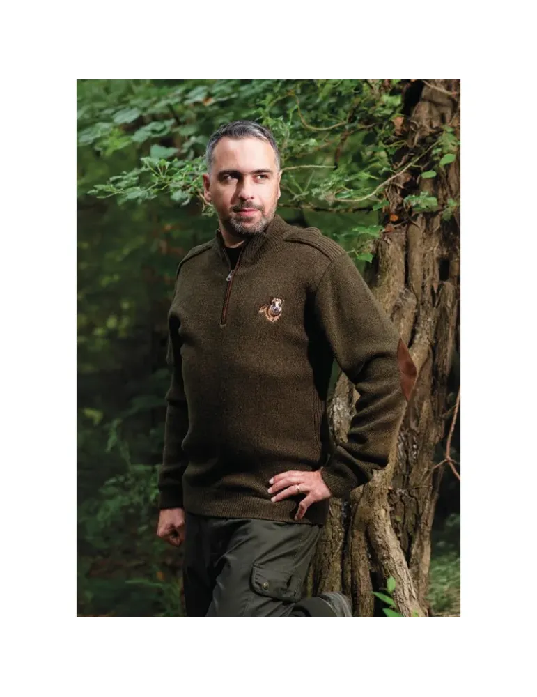 Pull Treeland col zippé broderie sanglier