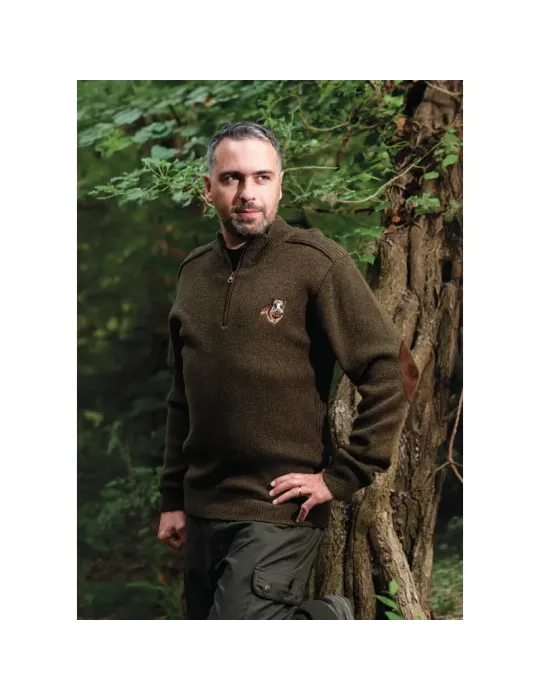 Pull Treeland col zippé broderie sanglier