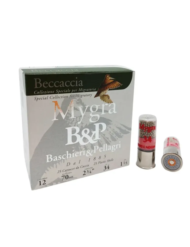 Cartouches chasse B&P Mygra Beccaccia 34g cal.12/70 x25