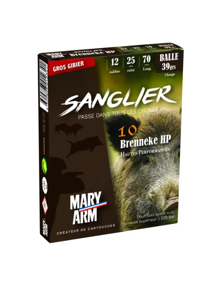 Cartouches balle Mary Arm Brenneke sanglier 39HP 39g cal.12/70 x10