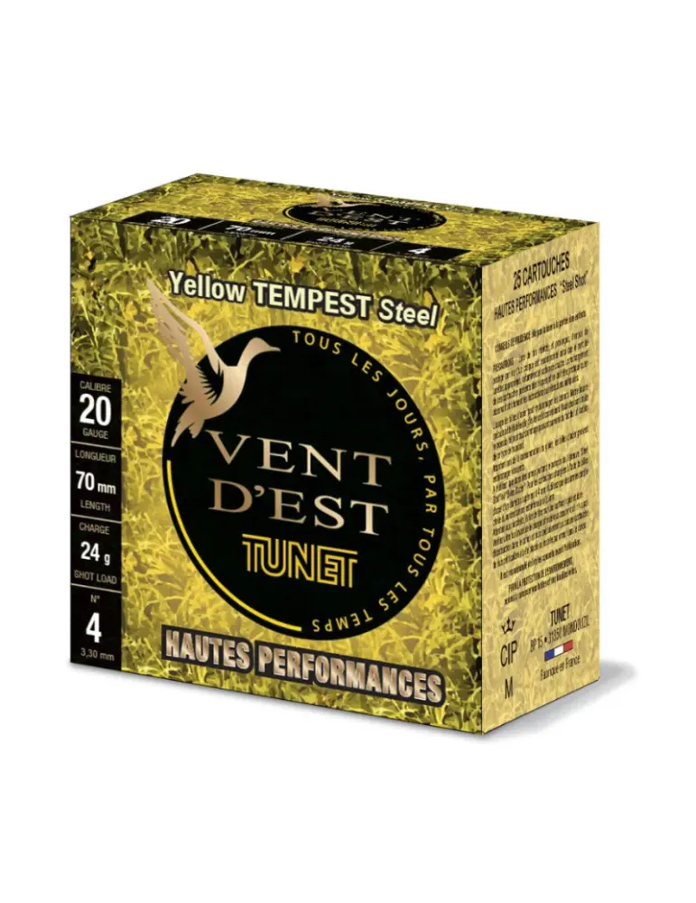 Cartouches chasse Tunet Vent d'Est Yellow Tempest HP 24g cal.20/70 x25