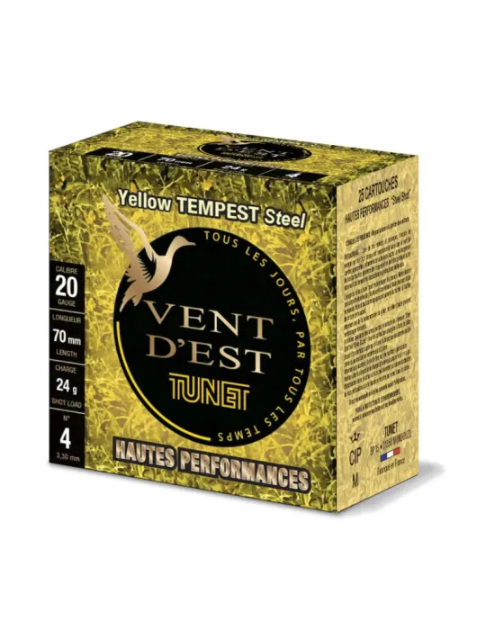 Cartouches chasse Tunet Vent d'Est Yellow Tempest HP 24g cal.20/70 x25