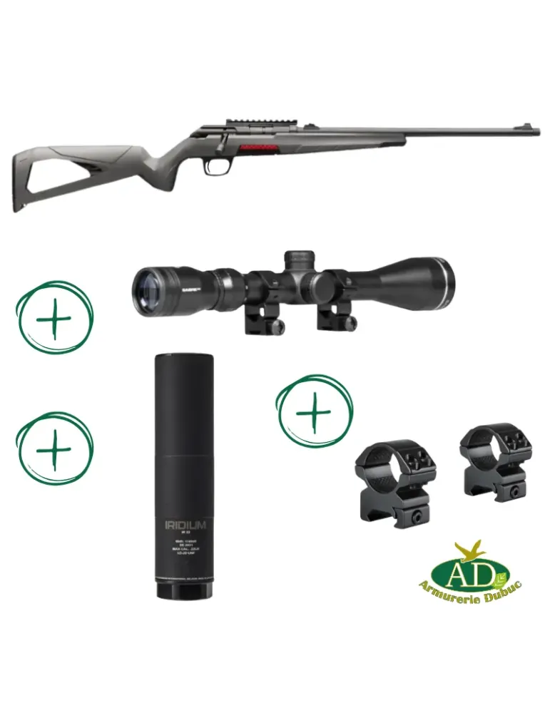 Pack carabine à verrou Winchester Xpert Composite Threaded cal.22LR + lunette Sabre 3-9x40 HMD + modérateur de son
