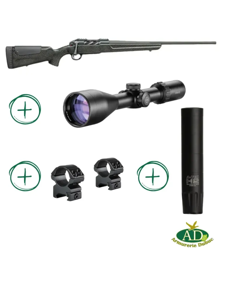 Pack carabine à verrou Sabatti Rover Carbon cal.30-06 Springfield + lunette Hawke Vantage 30WA 3-12x56 + modérateur de son